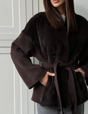 Женское полупальто с мехом норки