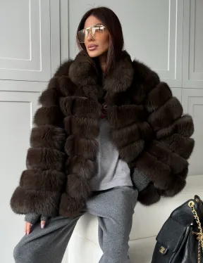 Шуба из натурального песца под соболь