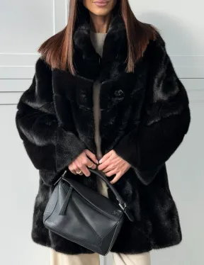 Черная норковая шуба - стойка воротник