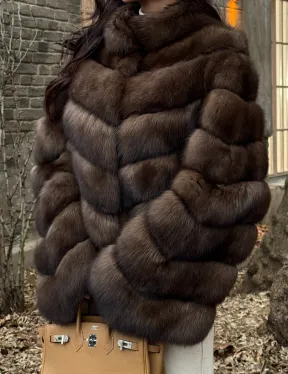 Роскошная шуба из меха соболя стойка воротник - седина 1/2