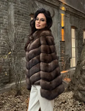 Роскошная шуба из меха соболя стойка воротник - седина 1/2