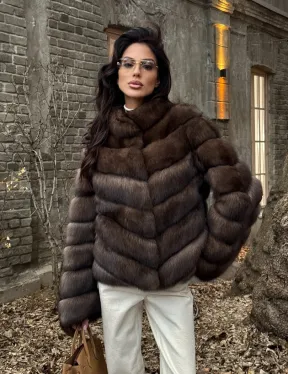 Роскошная шуба из меха соболя стойка воротник - седина 1/2