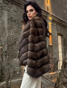 Роскошная шуба из меха соболя стойка воротник - седина 1/2