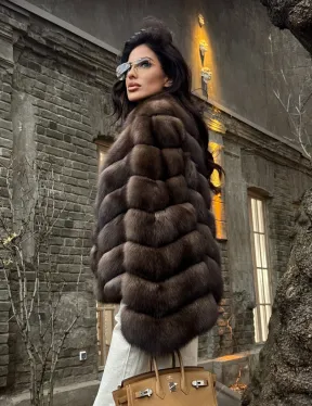 Роскошная шуба из меха соболя стойка воротник - седина 1/2