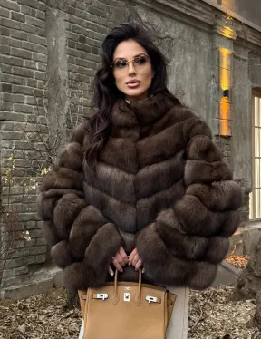 Роскошная шуба из меха соболя стойка воротник - седина 1/2