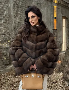 Роскошная шуба из меха соболя стойка воротник - седина 1/2