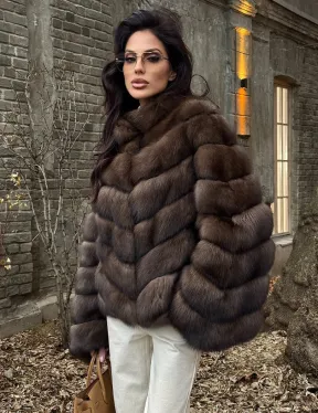 Роскошная шуба из меха соболя стойка воротник - седина 1/2