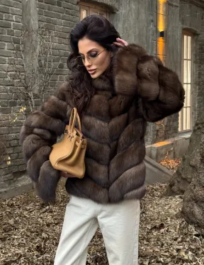 Роскошная шуба из меха соболя стойка воротник - седина 1/2