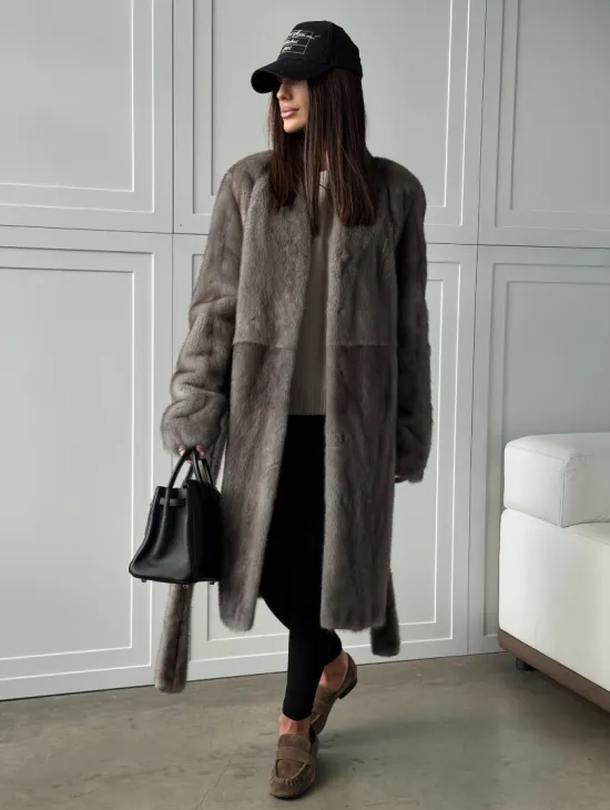 Норковая шуба из скандинавской норки - цвет серый