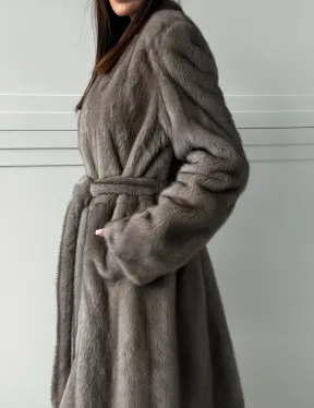 Норковая шуба из скандинавской норки - цвет серый