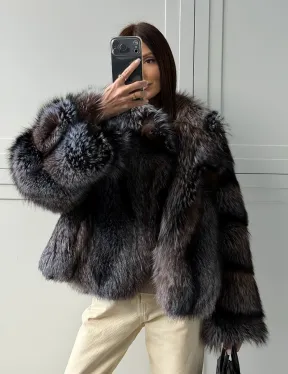 Шуба из меха блюфрост - воротник английский