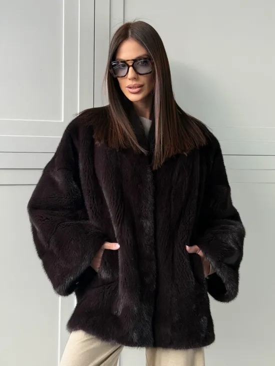 Женский норковый полушубок с V - образным воротником