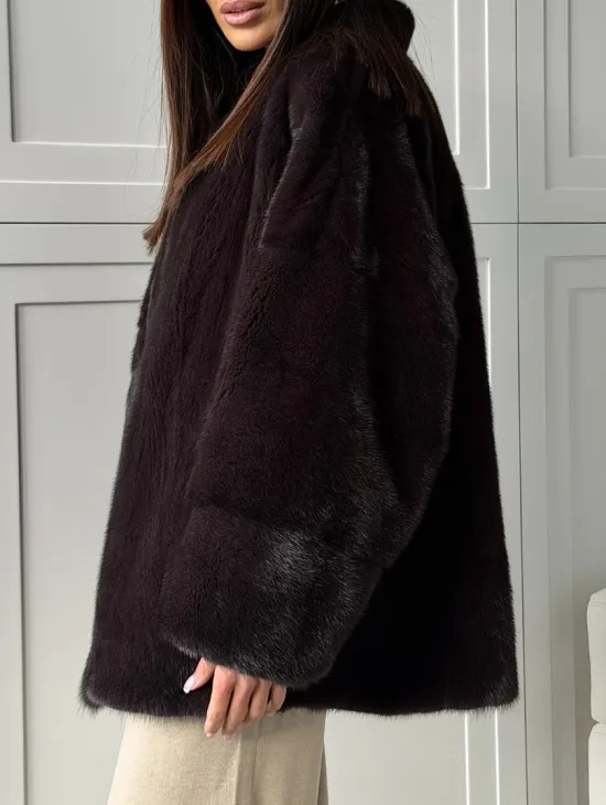 Женский норковый полушубок с V - образным воротником