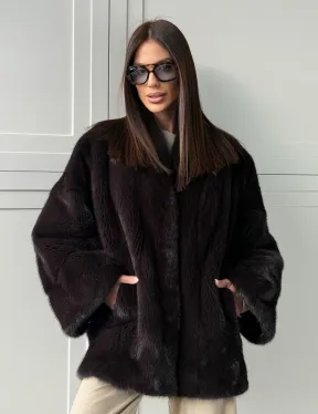 Женский норковый полушубок с V - образным воротником