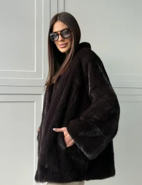 Женский норковый полушубок с V - образным воротником