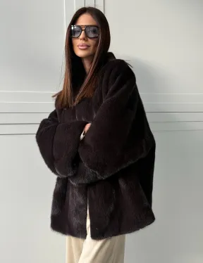 Женский норковый полушубок с V - образным воротником