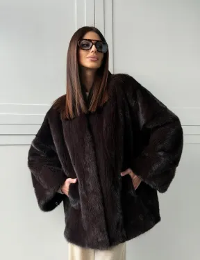 Женский норковый полушубок с V - образным воротником