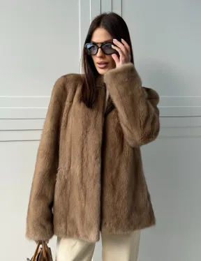 Женский норковый полушубок пастель