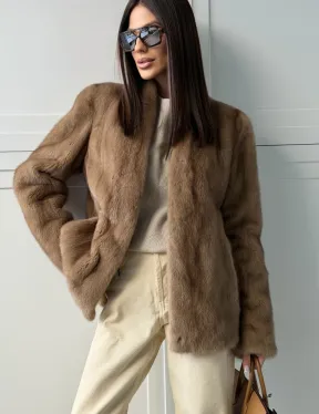 Женский норковый полушубок пастель