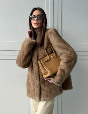 Женский норковый полушубок пастель