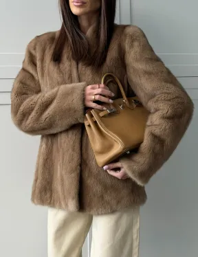 Женский норковый полушубок пастель