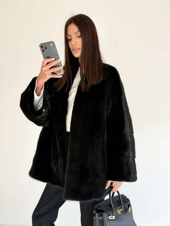Женский норковый жакет - черный