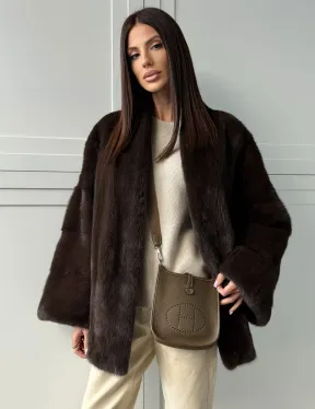 Меховой жакет из норки V- образный воротник