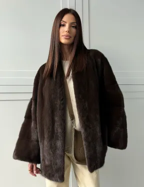 Меховой жакет из норки V- образный воротник