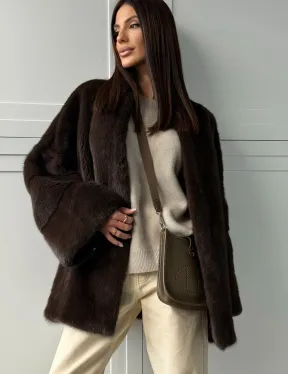 Меховой жакет из норки V- образный воротник