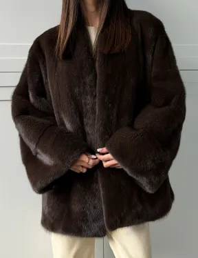 Меховой жакет из норки V- образный воротник