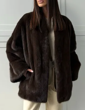 Меховой жакет из норки V- образный воротник