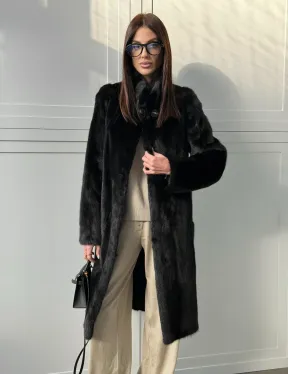 Черная норковая шуба - воротник стойка