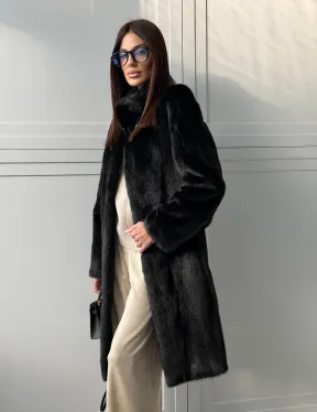 Черная норковая шуба - воротник стойка