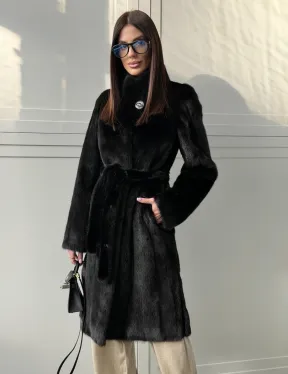 Черная норковая шуба - воротник стойка