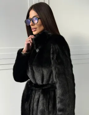 Черная норковая шуба - воротник стойка