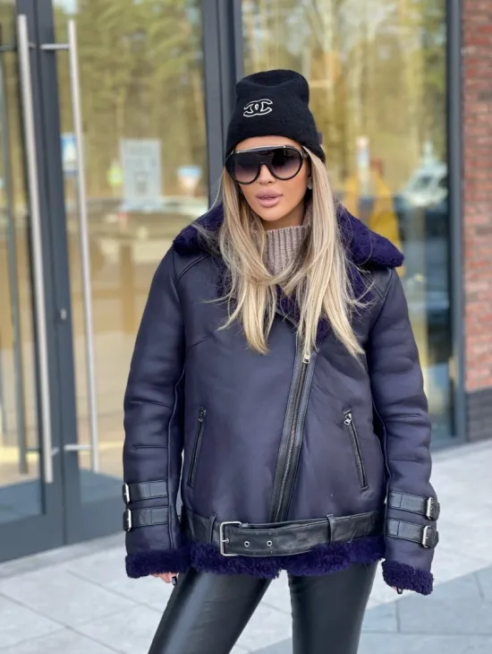 Авиатор из натуральной овчины в синем цвете