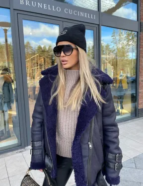 Авиатор из натуральной овчины в синем цвете