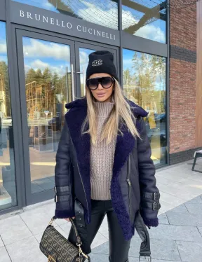 Авиатор из натуральной овчины в синем цвете