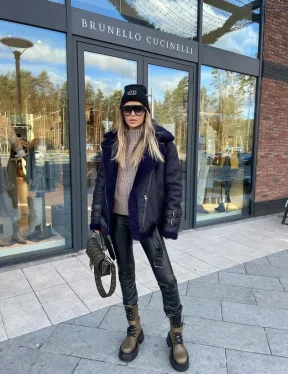 Авиатор из натуральной овчины в синем цвете