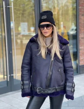 Авиатор из натуральной овчины в синем цвете