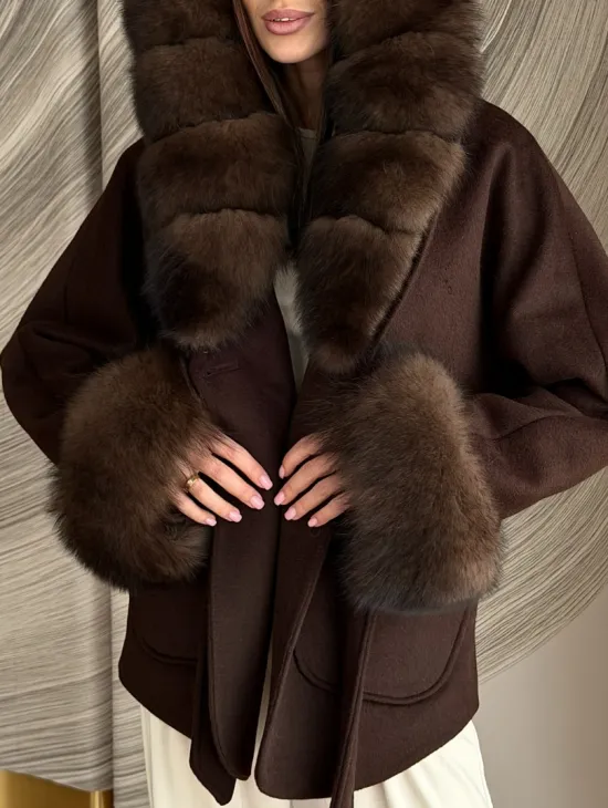 Пальто с мехом песца под соболь - фото 4