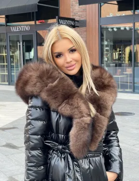 Пальто - пуховик с капюшоном из финского песца