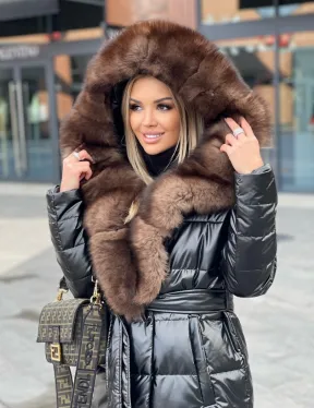 Пальто - пуховик с капюшоном из финского песца