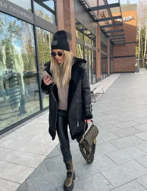 Дубленка авиатор удлиненная