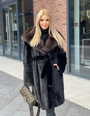 Норковая шуба с капюшоном из меха соболя  седена 1/2