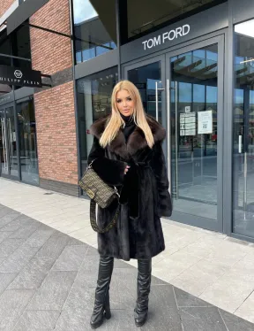 Норковая шуба с капюшоном из меха соболя  седена 1/2