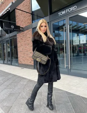 Норковая шуба с капюшоном из меха соболя  седена 1/2