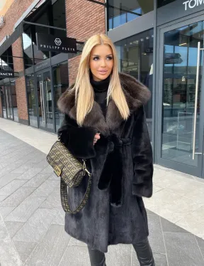 Норковая шуба с капюшоном из меха соболя  седена 1/2