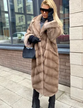 Шуба из датской норки  с английским воротником - цвет палевый