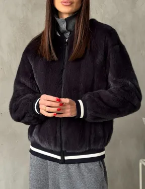 Бомбер из меха норки в цвете графит